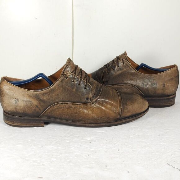 Frye Men's US11,5 Brown Distressed Leather Lace-Up Cap Toe Oxford Shoes - Picture 8 of 16